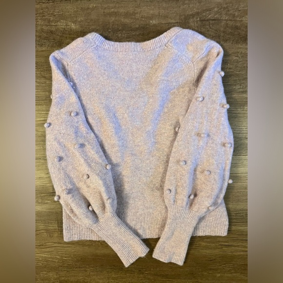 Madewell Womens Small Purple Bobble Pom Pom V-neck Wool Blend Sweater E2 - Picture 2 of 7